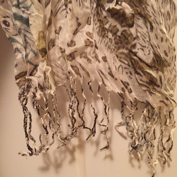 Scarf olive green, blue and transparent white - Picture 4 of 6